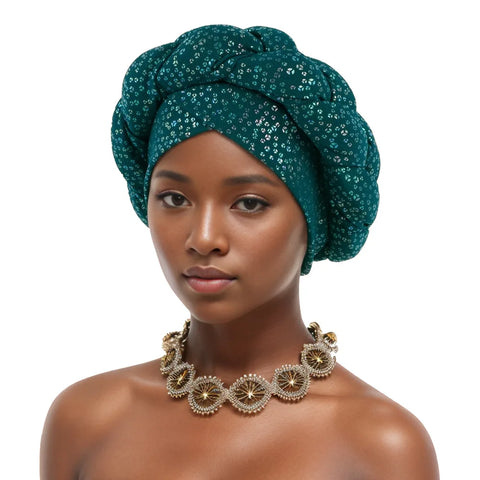 African Turban Caps, Bronzing Braid for Women, Wedding Geles, Party Headpiece, Auto Gele Headtie, Female Head Wraps
