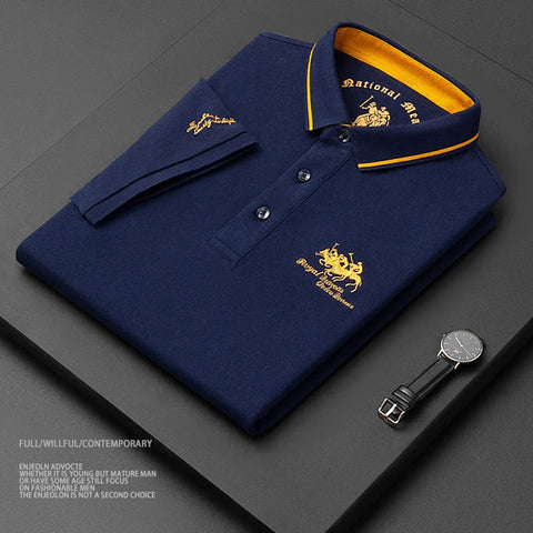 2023 Men's Cotton Embroidered Polo Shirt, Short Sleeve Business Casual Lapel, High Quality Summer Top