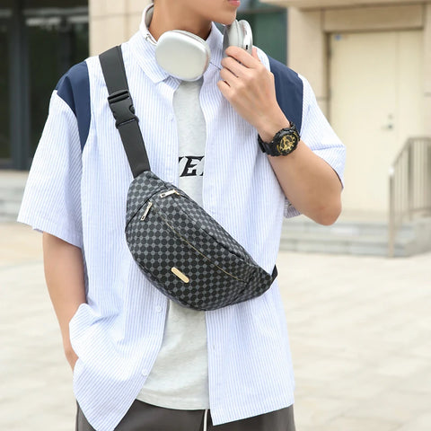 Casual PU Leather Waist Bag for Men - Lightweight Crossbody with Multi Pockets, Daily Travel Phone Bag, Unisex Design