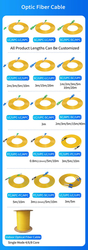 10-Pack Single-Mode Fiber Optic Pigtail SC/UPC Connector 1.3m 9/125μm G652D 0.9mm Indoor FTTH Cable