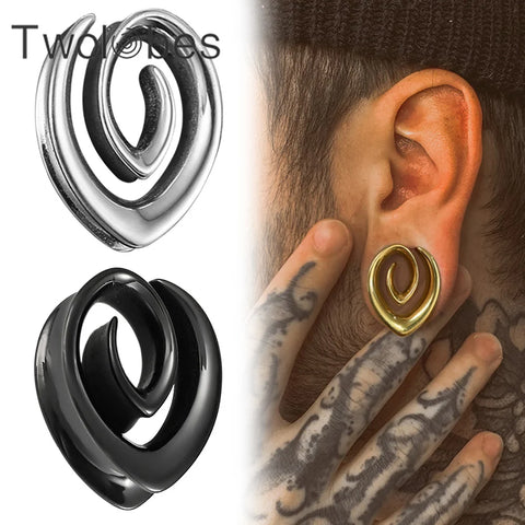 2pcs Spiral Saddle Plugs Hangers Tunnels Gauges for Stretched Lobe Ear Piercing Body Jewelry Dilations