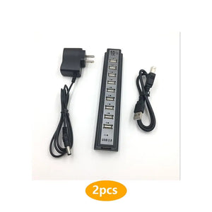 10-Port USB 2.0 Hub Splitter for Keyboard, Mouse, U-Disk, Phone Charging Cable Adapter