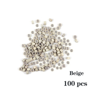 100pcs Silicone Micro Rings Beads for Hair Extensions Beige Black 5x3x3mm Micro Nano Loop Links