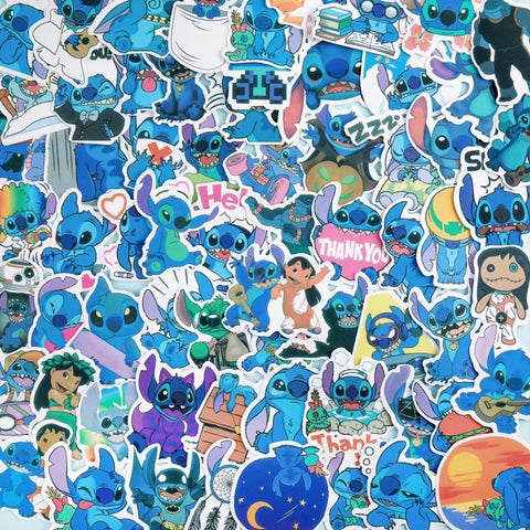 100pcs Cute Anime Stitch Stickers for Laptop, Skateboard, Guitar, Motorcycle - Kawaii Cartoon Decal Pack for Kids