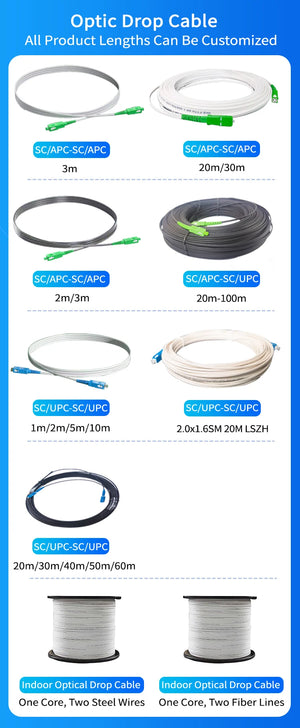 10-Pack Single-Mode Fiber Optic Pigtail SC/UPC Connector 1.3m 9/125μm G652D 0.9mm Indoor FTTH Cable