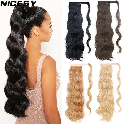 Blonde Body Wave Long Wrap Around Clip-In Ponytail Heat Resistant Hairpiece