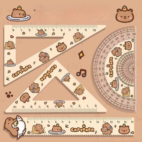 Cute Capybara Acrylic Ruler Set - 4pcs Cartoon Drawing Tools for Office & School