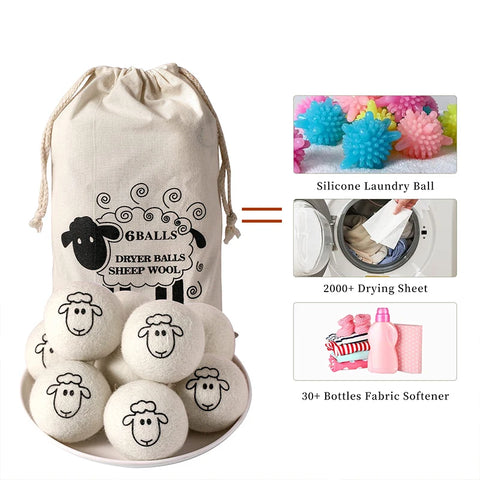 6-Pack Wool Dryer Balls, Eco Softener & Static Reducer, Reusable Laundry Essentials