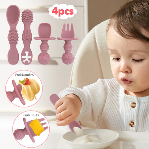 4-Pack Silicone Toddler Feeding Spoons - Baby & Toddler Cutlery Set, Ideal for Noodles & More, Perfect Gift for Christmas
