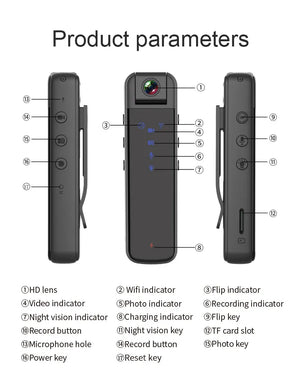 1080p Mini Camera with Night Vision and WiFi - Law Enforcement and Sports Action Recorder