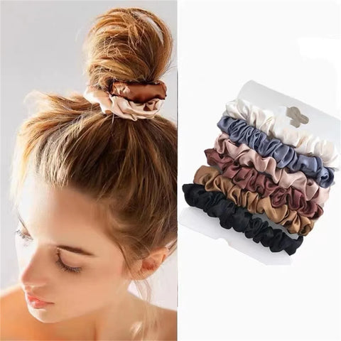 6pcs Soft Satin Hair Scrunchies for Women - Gentle Silk-Feel Elastic Bands