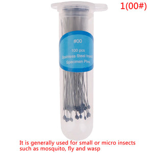 100 Pcs Stainless Steel Insect Pins with Plastic Box for Entomology & Lab Use