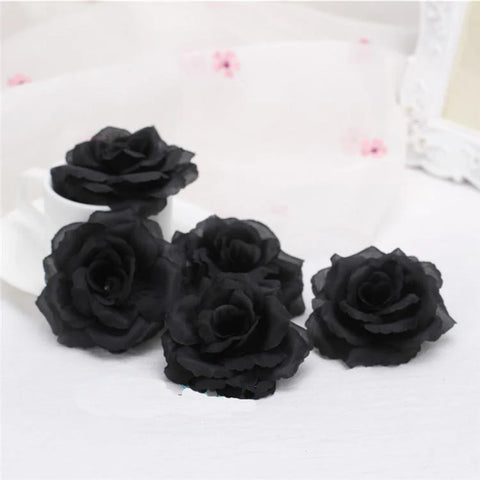 10 Black Silk Roses 8cm for Weddings, Events, Parties, Home Decoration