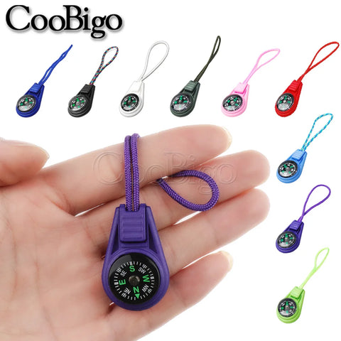 10pcs Colorful Mini Compass Keychain Zipper Pull for Backpack Camping Hiking Outdoor Survival Tool