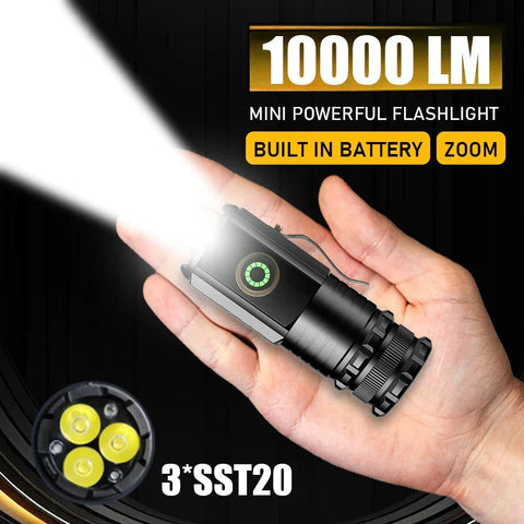 Compact Rechargeable LED Flashlight, Type-C, Portable EDC Torch, Emergency Camping Lantern, Magnetic Base, 18350 Battery
