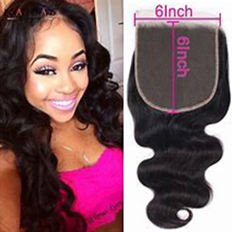 Body Wave 6x6 Lace Closure Human Hair, Transparent, Pre-Plucked, Natural Black Hairpiece