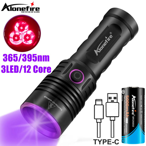 60W High Power UV Blacklight Flashlight 365nm Rechargeable for Stain Detection, Ore, Money, Scorpion, Fluorescent Curing, Pet Marker