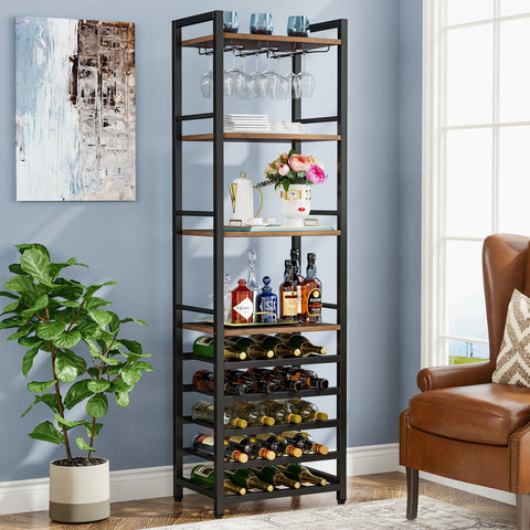 20-Bottle Wine Rack, 9-Tier Freestanding with Glass Holder & Storage Shelves