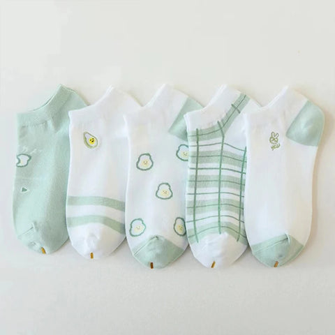 5 Pairs Women's Cartoon Low-Cut Socks Spring Summer Fashion Breathable Kawaii Ankle Socks 2023