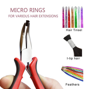 1000pcs 3.4mm Micro Copper Tube Rings for Hair Extensions, Euro Lock Flaring Beads Links, 7 Color Options