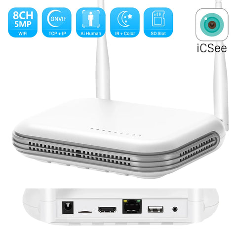 8CH 3MP/4CH 5MP H.265 Wifi NVR, Onvif Wireless Network Video Recorder, Face Detection, Email Alerts, Xmeye/Icsee App
