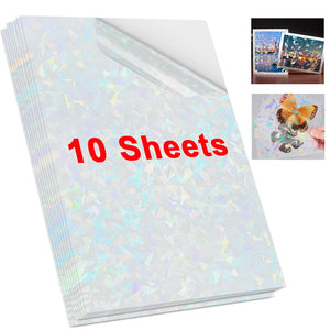 10 Sheets A4 Holographic Transparent Self-Adhesive Cold Laminating Film for Crafts and Photos - Stars & Dots Pattern