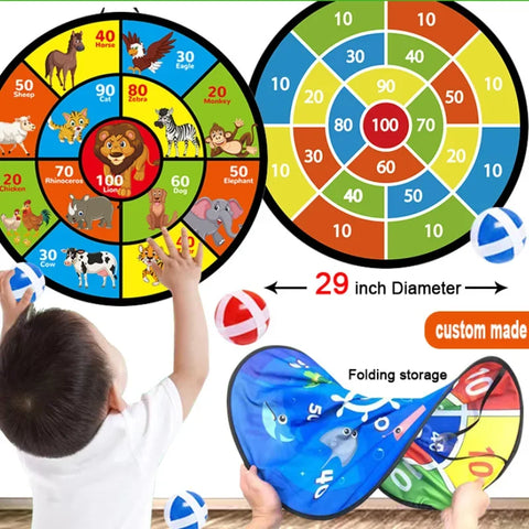 29" Kids Animal Dartboard Game Set w/ 12 Sticky Balls - Safe Indoor Target Toy for Children