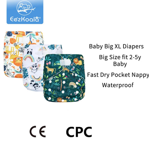 Eco-Friendly XL Reusable Cloth Diaper, Adjustable Washable Nappy Cover, Fits 2-5 Years