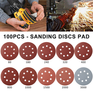 100pcs 5" 8-Hole Sandpaper 80-3000 Grit Mixed Self-Adhesive Sanding Discs Polishing Pads for Auto 125mm