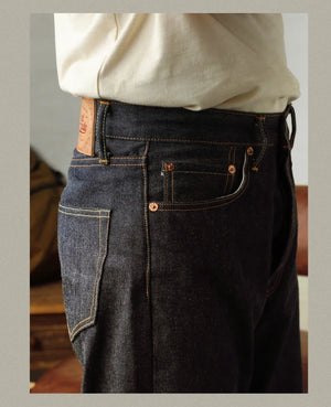 Men's Relaxed Straight Fit Jeans Raw Selvedge Denim Amekaji Style Pants 55501 Red Tornado
