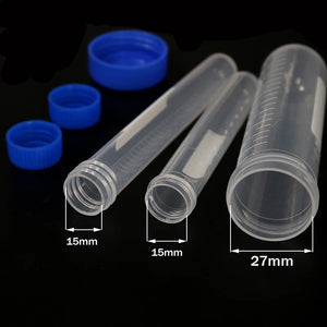 10-Pack Plastic Test Tubes with Screw Caps, 50ml/15ml/10ml, Round Bottom, Scaled, for Laboratory Samples & Centrifuge