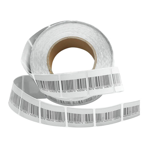 1000 Anti-Theft Security Labels 1.5"x1.5" 8.2MHz Fake Barcode, White Checkpoint Compatible