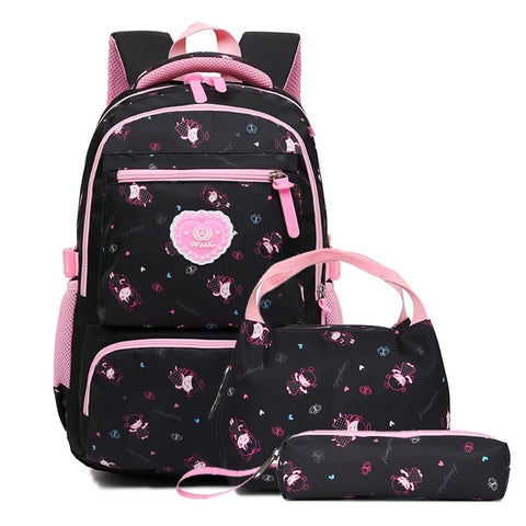 Cute School Backpack Set 3pcs - Girls Fashion Print School Bags Satchel