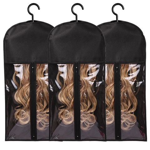 3pcs Hair Extension & Wig Storage Set with Hangers – Black