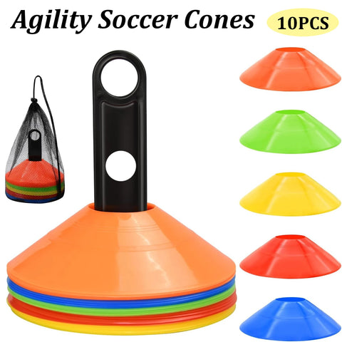 10 Pack Agility Training Cones with Carry Bag for Soccer, Football, Basketball Drills