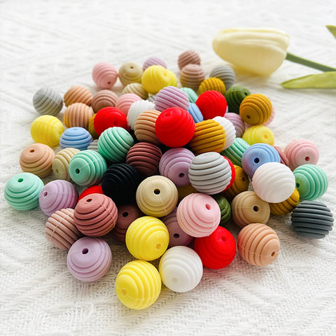 30pcs 15mm Silicone Beehive Spiral Teething Beads BPA-Free for Baby Necklace Pacifier Clip