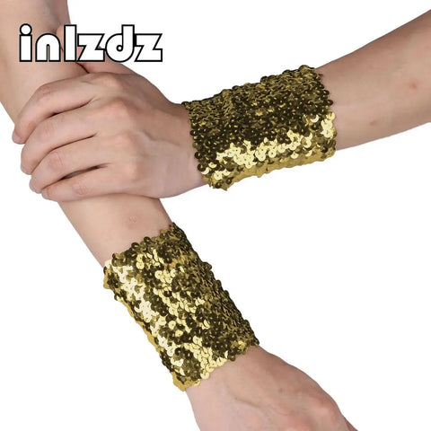 Gold Silver Elastic Wristbands Women Sequins Stretch Arm Cuffs Punk Dance Party Cosplay Accessories