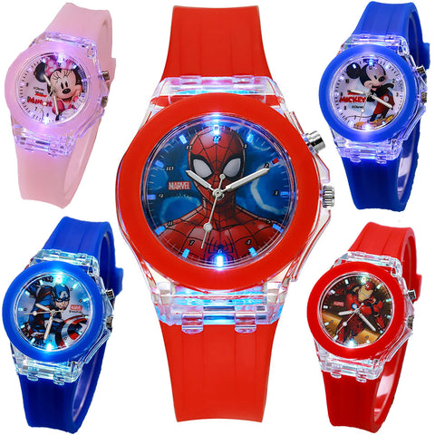 Disney Mickey & Elsa Kids Watches - Color Light Silicone Wristwatch for Children