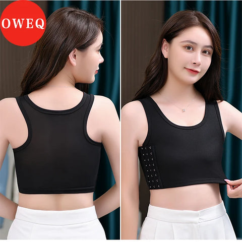 Breathable Women's Chest Binder Tank Top, Wireless Wrap Bandage, Side Buckle Short Vest