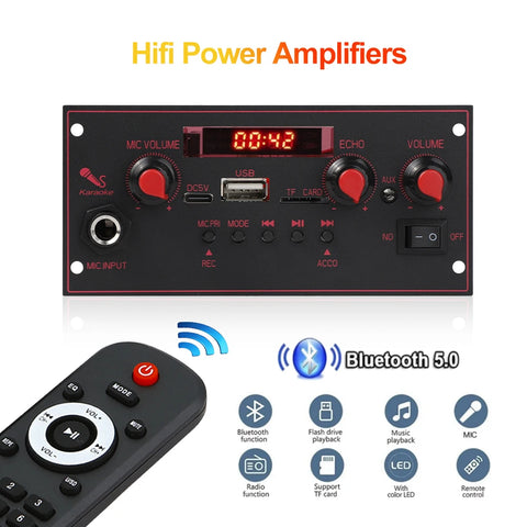 Bluetooth 5.0 MP3 Decoder Board 20W Amplifier FM Module Subwoofer Speaker Volume Control Recorder