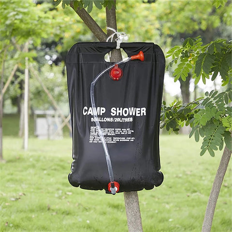 20L Foldable Solar Shower Bag for Camping, Outdoor Sun-Heated Water Bag with Removable Hose & Shower Head