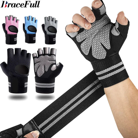 Half Finger Workout Gloves with Wrist Support for Men & Women – Crossfit Weightlifting Fitness Gear