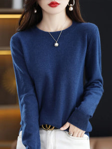 100% Merino Wool Women's O-neck Sweater Long Sleeve Pullover Jumper for Spring, Autumn, Winter Knitwear Top
