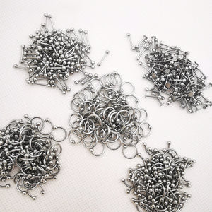 100pcs Body Jewelry Set: Straight & Curved Captive Bead Rings, Labret Barbells, Nose, Eyebrow, Lip, Ear Studs, Stainless Steel