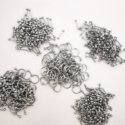100pcs Body Jewelry Set: Straight & Curved Captive Bead Rings, Labret Barbells, Nose, Eyebrow, Lip, Ear Studs, Stainless Steel
