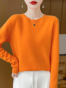 100% Merino Wool Women's O-neck Sweater Long Sleeve Pullover Jumper for Spring, Autumn, Winter Knitwear Top