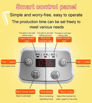 1.3L Automatic 3-in-1 Yogurt, Rice Wine, Natto Maker with Glass Liner and Constant Temperature Control
