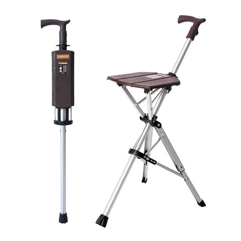2-in-1 Folding Cane Stool & Walking Stick with Seat for Elderly - Portable Mobility Aid, Easy One-Button Open/Close