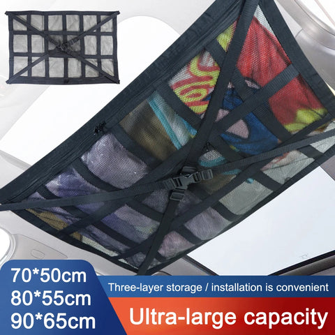 Car Ceiling Cargo Net Strong Load-Bearing Mesh Roof Storage Pocket Auto Organizer Accessories