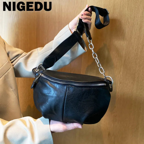 2023 Women's PU Leather Crossbody Chest Bag - Small Chain Waist Pack & Phone Wallet